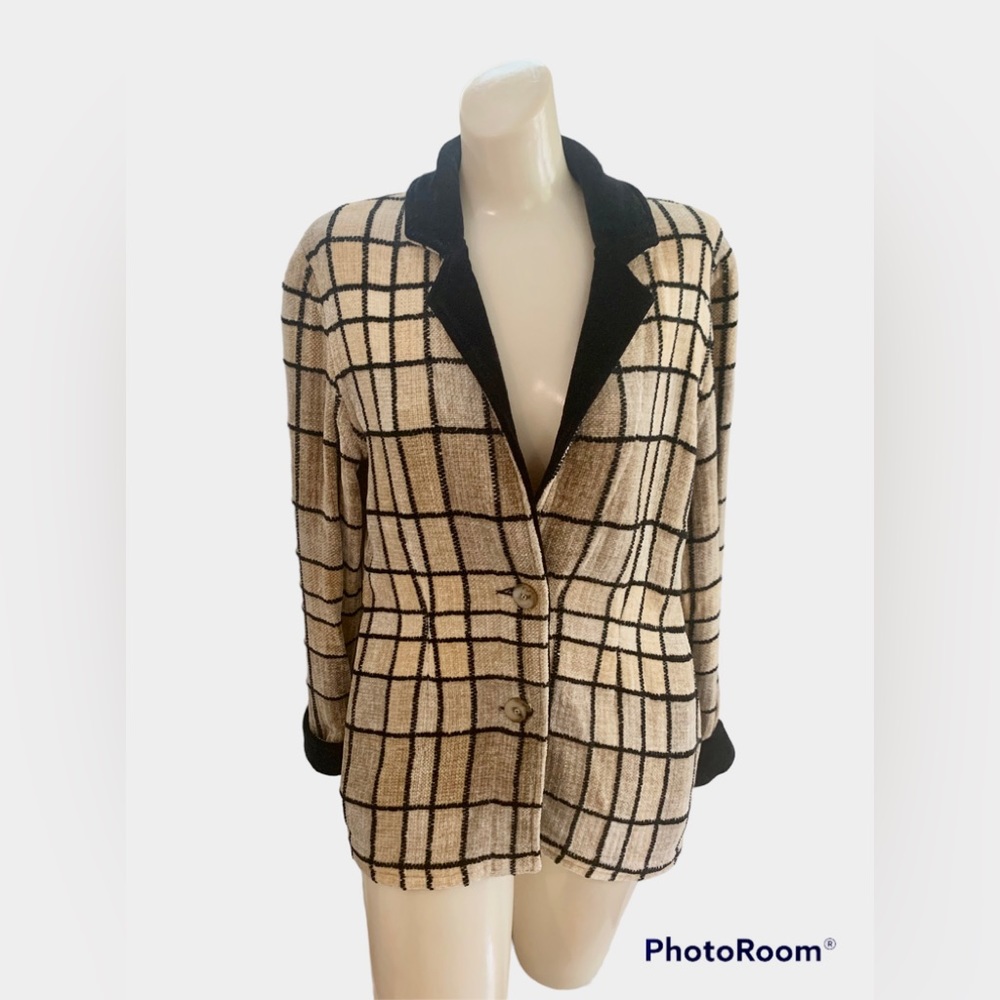 Loominus Rayon Chenille plaid Jacket button Women’s Tan/being/ black XS